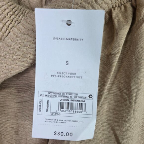 Womens Ingrid & Isabel Maternity Smocked Waist Tan Linen Blend Pants Size S - Picture 3 of 9